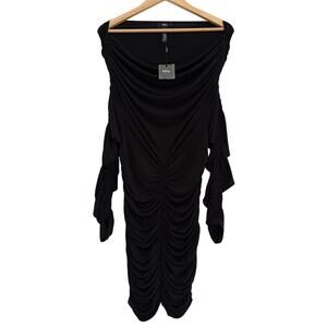 NWT KHY Kylie Jenner Ruched Cocktail Bodycon Dress Womens 2X Black Event